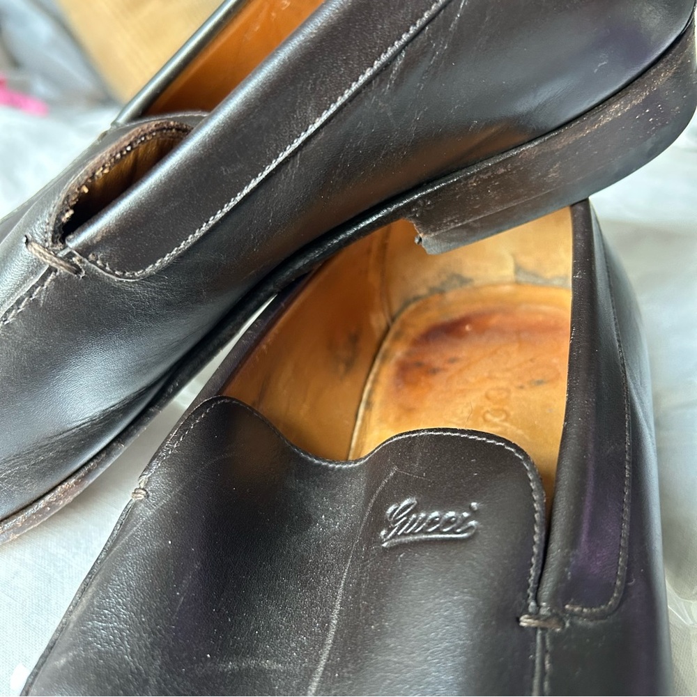 M Vintage Gucci Dark Brown Genuine Leather Goodyear Loafers Size 9.5 |F20 - Picture 12 of 16